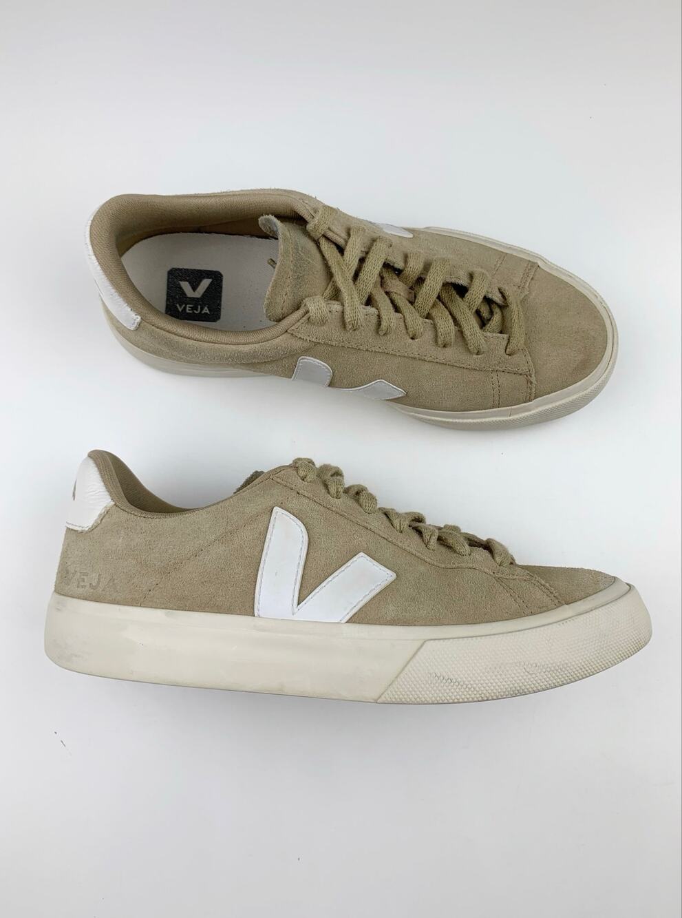 Veja Campo Suede Dune White Sneakers Tan Lace Up Casual Women's 7